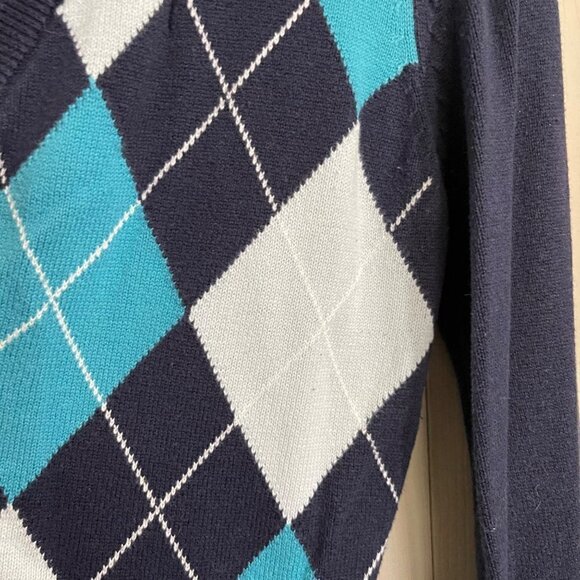 H&M Womens Blue Argyle Long Sleeve Ribbed Trim Academia Cardigan Sweater Small - Picture 4 of 5